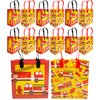 Tiny Mills Fire Truck Themed Party Favor Bags Treat Bags with Handles, Firefighter Fire Engine Birthday Party Goodie Bags Candy Bags for Toddler Birthday Party, Pack of 12