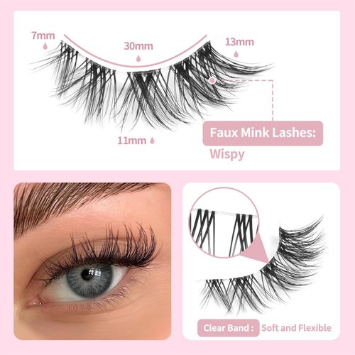 10 Pairs Lashes False Eyelashes Natural Look Cat Eye Wispy Manga Lashes Mink Lashes Fluffy Eye Lashes Pack Clear Lash Band Fake Eyelashes