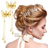 PAGOW 4pcs Elegant Tassel Butterfly Hairpin alligator clip- Antique Side Clip Will Move Wedding Party Metal Long Hair Adornment for Women Girl Bridal Bridesmaid (Gold and Silver,4PCS)