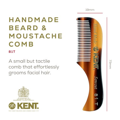 Kent A 81T (2.8") Pocket Comb & Beard Comb for Mustache and Beard - Travel Kit Beard Comb for Grooming/Beard Care - Fine Tooth Comb Mustache Comb Kent Comb for Mustache Kit Beard Grooming Styling Comb