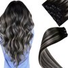 LaaVoo Clip in Hair Extensions Ombre Off Black to Silver Grey Real Hair Extensions Clip in Human Hair Black Balayage Clip in Hair Extensions Real Human Hair Short Silky Straight 12 inch 5pcs/80g