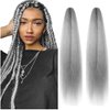WUDAS Gray Braiding Hair 24 Inch Long Pre Stretched Hair Straight Yaki Texture Synthetic Hair Extensions Softness, 2 Packs