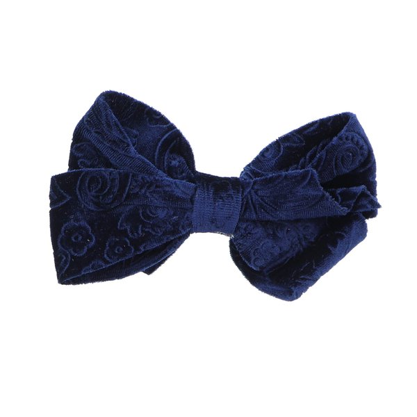Hair Bow Velvet With Design 4.75 Inch for Girls - Navy