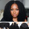 Domiso New Super V Part Human Hair Wig 200% Density Kinky Curly V Part Wig Pre-Minimum Leave Out Glueless Wigs Beginner Friendly with Anti Slip Elastic Band and Removable Clips Curly Wig 16 Inch