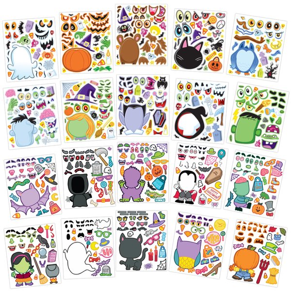 JOYIN 20 Pcs Make-a-face Sticker Sheets Make Your Own Halloween Characters Mix and Match Sticker Sheets, Bonus with Coloring Sheets, 10 Scratch Cards, 8 Sticker Sheets, Halloween Party Favor Supplies