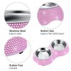 SAVORI Small Cat Bowls Pink, 320ML Handmade Bling Rhinestones Stainless Steel Pet Bowls Removable Double Food Water Feeder for Puppy Cats Dogs