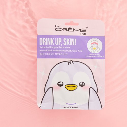 The Crème Shop Korean Skincare Beauty Full Facial Advanced Sheet Daily Natural Essence easy-to-use Soothing - Drink Up, Skin! Penguin Face Mask 3 Piece Value Set
