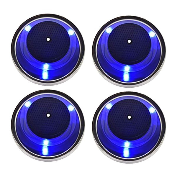 MARINE CITY Stainless Steel Drink Cup Holder with Drain | 3 Blue LED Lights 12V, 1W | Perfect for Boats, Poker Tables, Countertops, Dashboards, Backseats - Pack of 4