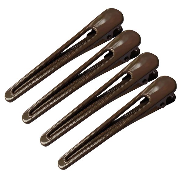 4 Pcs 3 Inch Solid Color Metal Spike Alligator Duck Bill Hair Clips Metallic Duckbill Hair Barrettes Chic Hair Clips for Styling Long Hair (Kakhi)