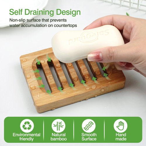 2-Pack Bamboo Wood Soap Dishes – Soap Draining Holders for Bathroom & Kitchen, Eco-Friendly