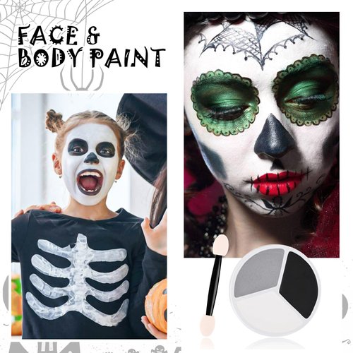 Halloween Makeup, Face Painting Kit, Black White Gray Face Paint + Sponge + Brush, Washable Formula Cream Clown Face Paint, for Clown Joker Demon Devil Vampire Halloween Makeup, Cosplay