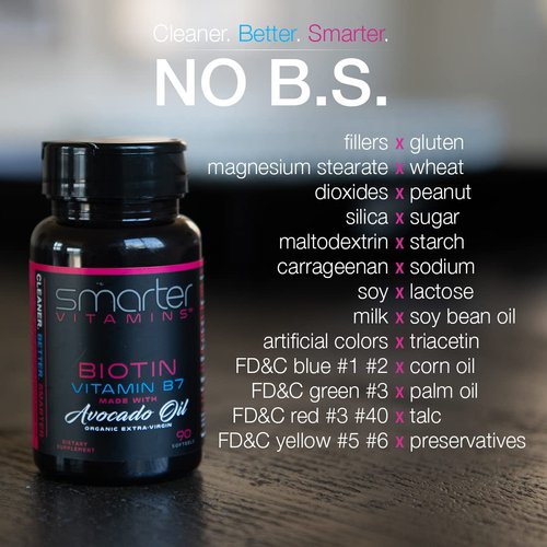 Smarter Biotin 5000mcg in Avocado Oil, Vitamin B7, Hair, Skin & Nail Support, Non-GMO, 90 Mini Liquid Softgels, No Soy