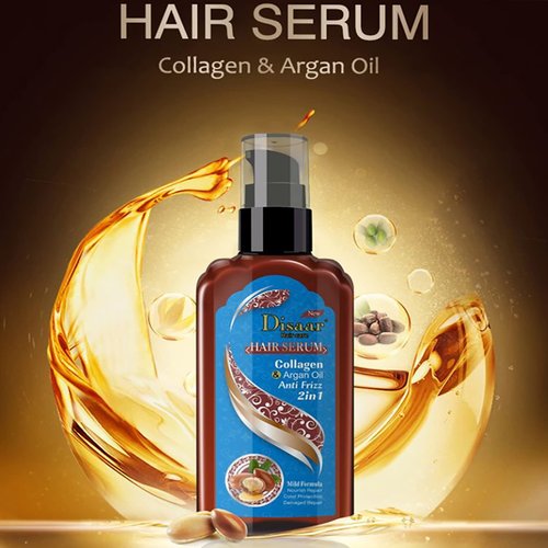 DISAAR Beauty Hair Serum Anti Frizz 2in1 Mild Formula Nourish Repair Color Protection Damaged Repair 120ml/4.23fl.oz (Collagen & Argan Oil)