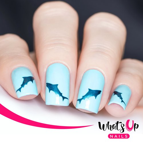 Whats Up Nails - Shark Vinyl Stencils for Nail Art Design (1 Sheet, 20 Stencils)