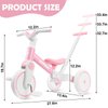 YGJT 5 in 1 Tricycle for Toddlers 1-3, Toddler Balance Bike with Parent Steering Push Handle and Removable Pedal, Kids Trike Baby Toys for 1 2 3 Year Old Boys Girls, Birthday Gifts(Pink)