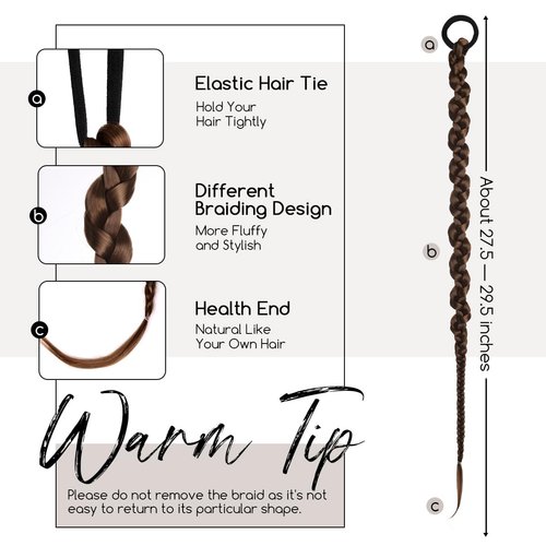 Dreamlover Y2K Braided Hair Bun Extensions, Pre Braided Ponytail Extensions with Hair Ties, Synthetic Long Pony Tail Hair Extensions for Women, Stylish Girls Fake Hairpieces, Light Brown, 2 Pieces