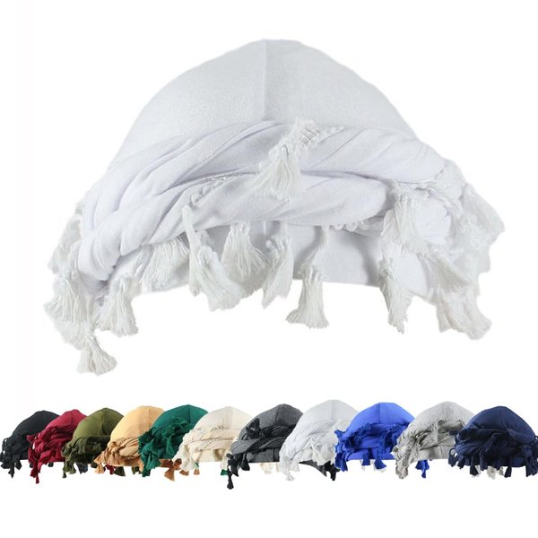 YuMENo Turban for Men Women Vintage Twist Durag Head Wraps Satin Lined Halo Turban with Tassel Waves Braids White