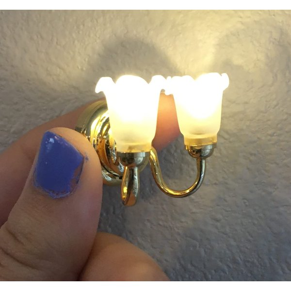 AirAds Dollhouse 1:12 Scale Dollhouse Miniature Elegant Lighting Wall lamp 2-arms LED Light Battery ON/Off Switch