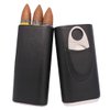 AMANCY Classic Black Leather 3 Fingers Cigar Case with Cedar Wood Lining,Silver Stainless Steel Cutter Contained