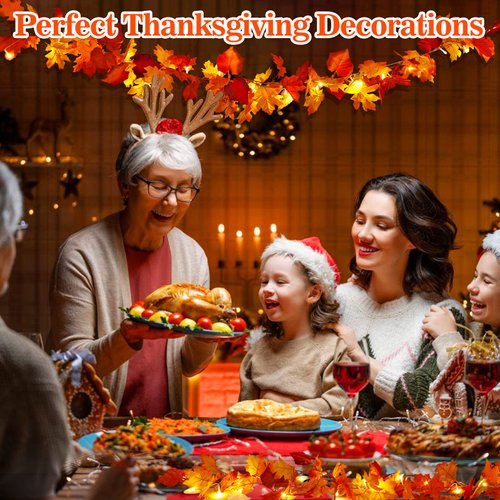 2 Pack Fall Decor for Home Thanksgiving Decorations Lighted Fall Garland Maple Leaves Total 11.8FT 40 LED Battery Operated Indoor Outdoor String Lights Garland Autumn Harvest Party Halloween Décor