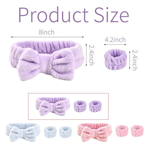 Redvigh 9Pcs Face Wash Headband Wristband Set Bow-Knot Headband and Wrist Bands Set Prevent Water Running Down for Women washing face Skincare