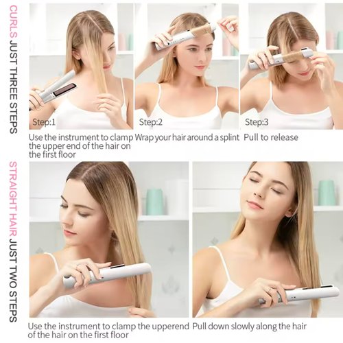 Generic Flux Cordless Mini Flat Iron Hair Straightener, Rechargeable Hair Curler Good for Travel, Small Portable Curling Iron with Battery Operated Ceramic Fixed Plates, White