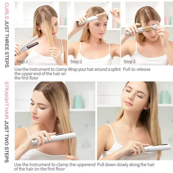 Generic Flux Cordless Mini Flat Iron Hair Straightener, Rechargeable Hair Curler Good for Travel, Small Portable Curling Iron with Battery Operated Ceramic Fixed Plates, White