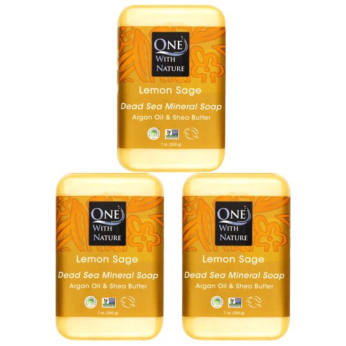 DEAD SEA MINERAL LEMON Sage 7 oz Soap 3 PK in BRANDED BOX, with Dead Sea Salt Containing Sulfur, Magnesium, and 21 Essential Minerals. Shea Butter, Argan Oil. All Skin Types Acne, Eczema, Psoriasis