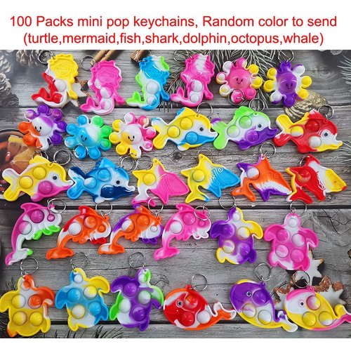 100 Packs Bulk Undersea Octopus Mermaid Turtle Shark Dolphin Fish Whale Mini Ocean Assorted fidgets for Kids Classroom Student Bubble Prizes, Summer Party Favors Gift