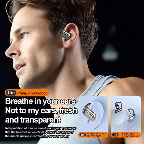 IKXO Bone Conduction Headphones Bluetooth 5.3 Wireless Earbuds 12hrs Playtime Wireless Charging Case Digital Display Sports Ear Buds with IPX5 Waterproof Fingerprint Touch for Fitness