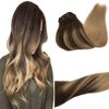 GOO GOO Clip in Hair Extensions Real Human Hair, 14inch 120g 7Pcs, 4/18 Balayage Chocolate Brown Highlighted Dirty Blonde, Remy Human Hair Extensions Clip ins for Women, Natural Human Hair
