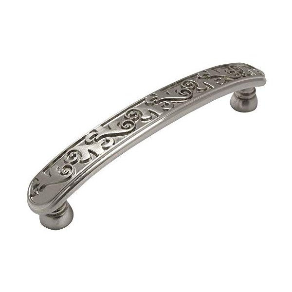 Cosmas 10 Pack 4298SN Satin Nickel Floral Cabinet Hardware Handle Pull - 3-3/4" Inch (96mm) Hole Centers