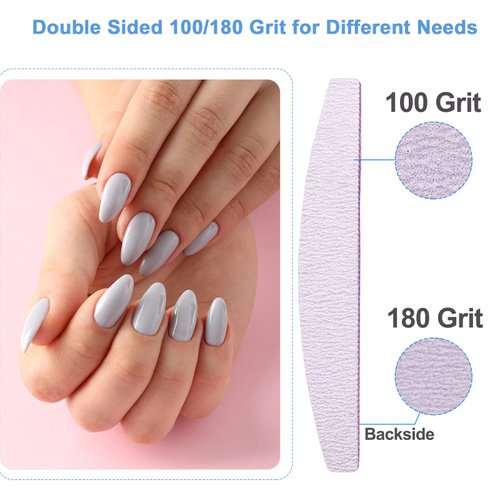 Nail Files (25 Pcs), 100/180 Grit Nail File Emery Board Bulk for Acrylic Nails and Natural Nails, Limas para Unas Acrilicas Profesional Pack Filers for Gel Nail Double Sided Manicure Curved Gray