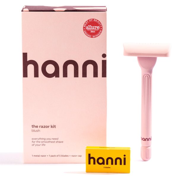 HANNI Weighted Dermaplane Razor with Blades, Safety Shaver for Women, Bikini and Sensitive Area Hair Remover, Smooth Glide Long Handle, Blush