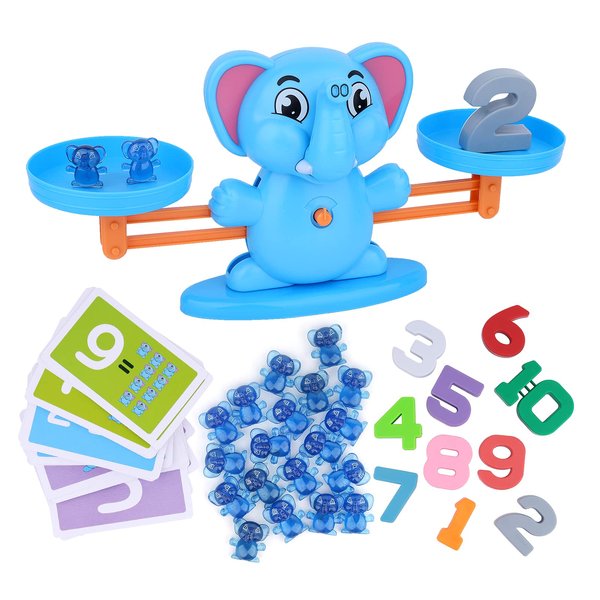 ZWYOIUG Elephant Balance Game Toy, STEM Educational Math Number Balance Game, Learning Counting Number Toy with Little Elephants, Numbers, Great Gifts for Toddlers Boys Girls 3 Years and up(Blue)