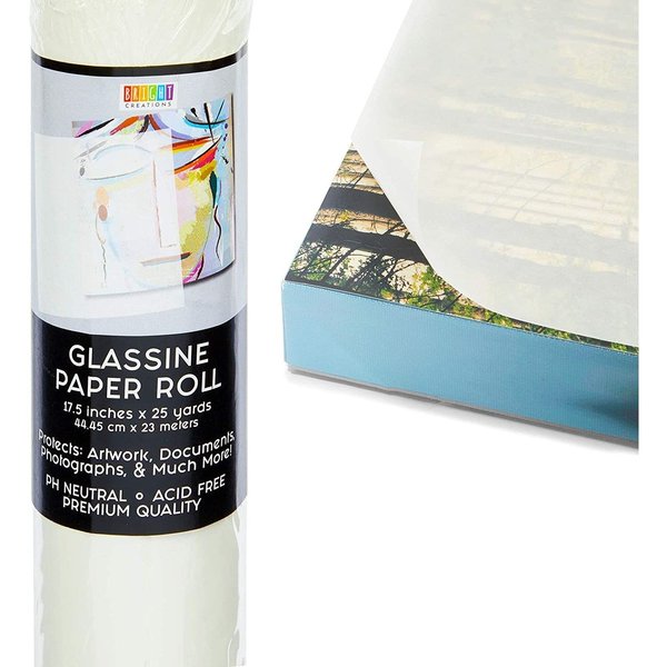 Bright Creations Glassine Paper Roll for Artwork, Transparent Paper Protection for Drawings, Crafts, Documents, Photos, Projects, and Baked Goods, Classroom Supplies (17.5 Inches x 25 Yards)