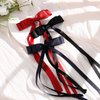 VOBOBE 2PCS Hair Bows for Women Girls, Tassel Ribbon Bowknot Hair Clips Barrettes for Girl with Small Long Tail Solid Satin Hair Accessories (Red-Glitter)