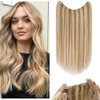 Rich Choices Wire In Hair Extensions Human Hair One Piece Secret Fish Line Hair Piece Halo Hair Extensions Real Human Hair Long Silky Straight #12P613 Golden Brown&Bleach Blonde 18 Inch