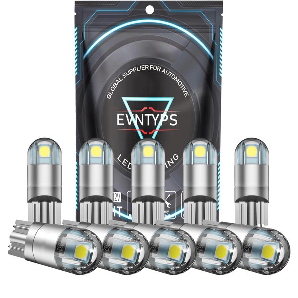 evntyps E2 Series 194 Bulb LED White 6000K License Plate Lights LED 3030 Bright Chips Wedge 168 2825 W5W T10 LED Bulb for Car LED Interior Lights License Plate Light Bulbs,Pack of 10