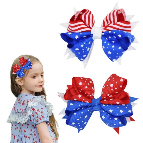 Independence Day Hair Clips USA Flag Red Blue White Bow knot Designs Hair Clips for Baby Children Cute Hair Accessories for 4th of July Memorial Day Party Decoration 2PCS