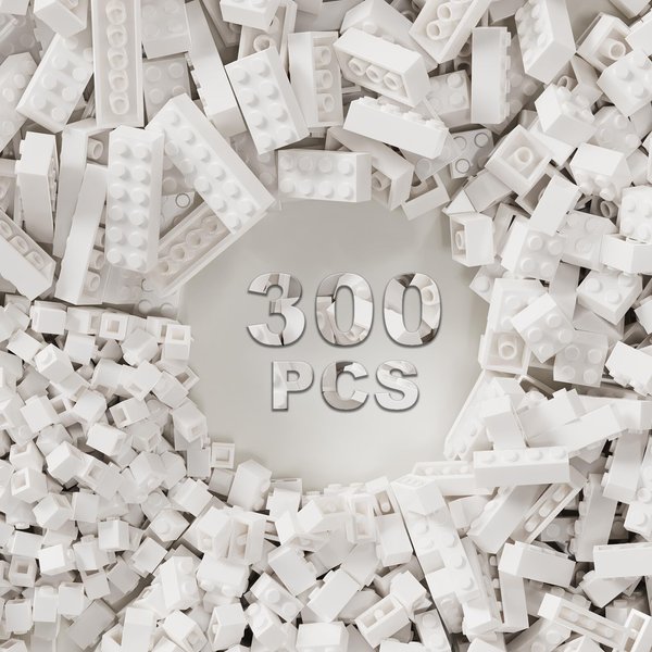 WEBRICK 300 Pcs Classic Building Bricks, White Bulk Bricks,Compatible with Major Brands Parts and Pieces, Creative Building Block Toys for Boys Girls Ages 6 7 8 9 10 Year Old