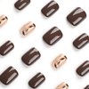 Short Press on Nails Coffee-Brown Square Fake Nails Gold Foil Leaves Designs Acrylic Nails Glossy Light Coffee Fall Nails Minimalist Style Glue on Nails Short Nails for Women Girls Autumn Nails