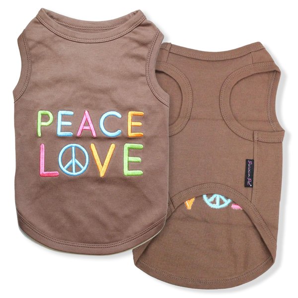 Parisian Pet Dog T-Shirt with Embroidered Love Peace Words - 100% Cotton, Breathable Dog Clothes - Sleeveless Pet Vest - Machine Washable Dog Shirts for Small Dogs XS