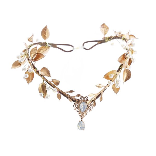 Vivivalue Golden Fairy Crown Flower Headband Elf Floral Headpiece Hair Wreath Woodland Forest Even Circlet for Women Girls Halloween Renaissance Wedding Bridal Cosplay Prom Photo