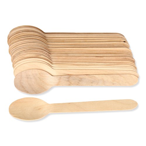 Bless-International (Pack Of 100) Eco-Friendly-Spoons-100%-Organic Natural-Durable-Wooden-Cutlery Heavy-Duty-Premium-Disposable For-Parties-Picnics-Big-Event-Daily-Use Heat-Resistant-&-BPA-Free-6"