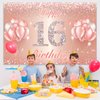 Happy 16th Birthday Banner Backdrop - 16 Birthday Party Decorations Supplies for Girls or Boys - Rose Gold 4 x 6ft