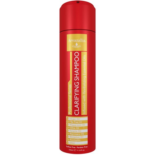 Arvazallia Clarifying Shampoo, 11.16 Fl Oz - Professional-Grade Anti-Residue Cleanser with Argan, Tea Tree, Peppermint, Olive, Sesame Oils