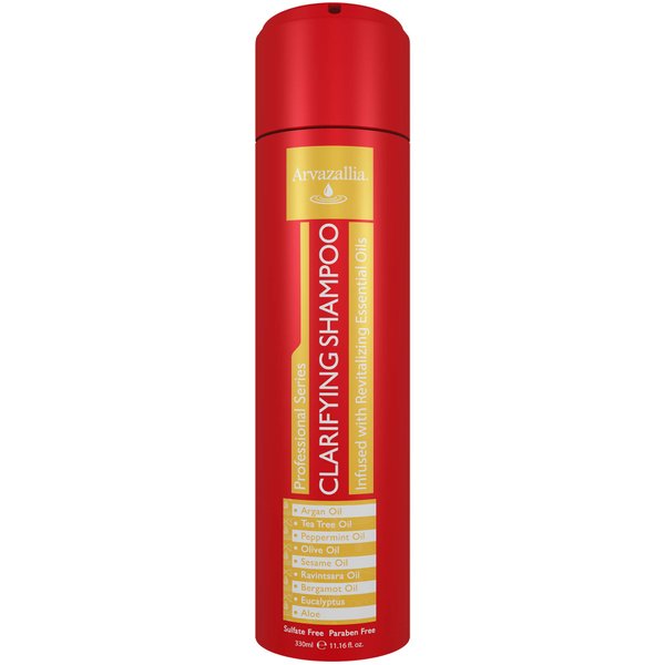 Arvazallia Clarifying Shampoo, 11.16 Fl Oz - Professional-Grade Anti-Residue Cleanser with Argan, Tea Tree, Peppermint, Olive, Sesame Oils