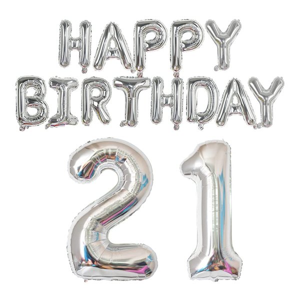 Happy Birthday Balloon Banner 40 inch 21 or 12 Balloon Number 16 Inch Happy Birthday Letters Balloons Silver Foil Mylar Balloons for 21st 12th Birthday Decorations Party Supplies