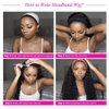Youngirl Deep Wave Headband Wig Human Hair 12 Inch Curly Headband Wigs for Black Women Human Hair Glueless None Lace Front Wigs Brazilian Virgin Hair Wig Machine Made 150% Density Natural Black Color